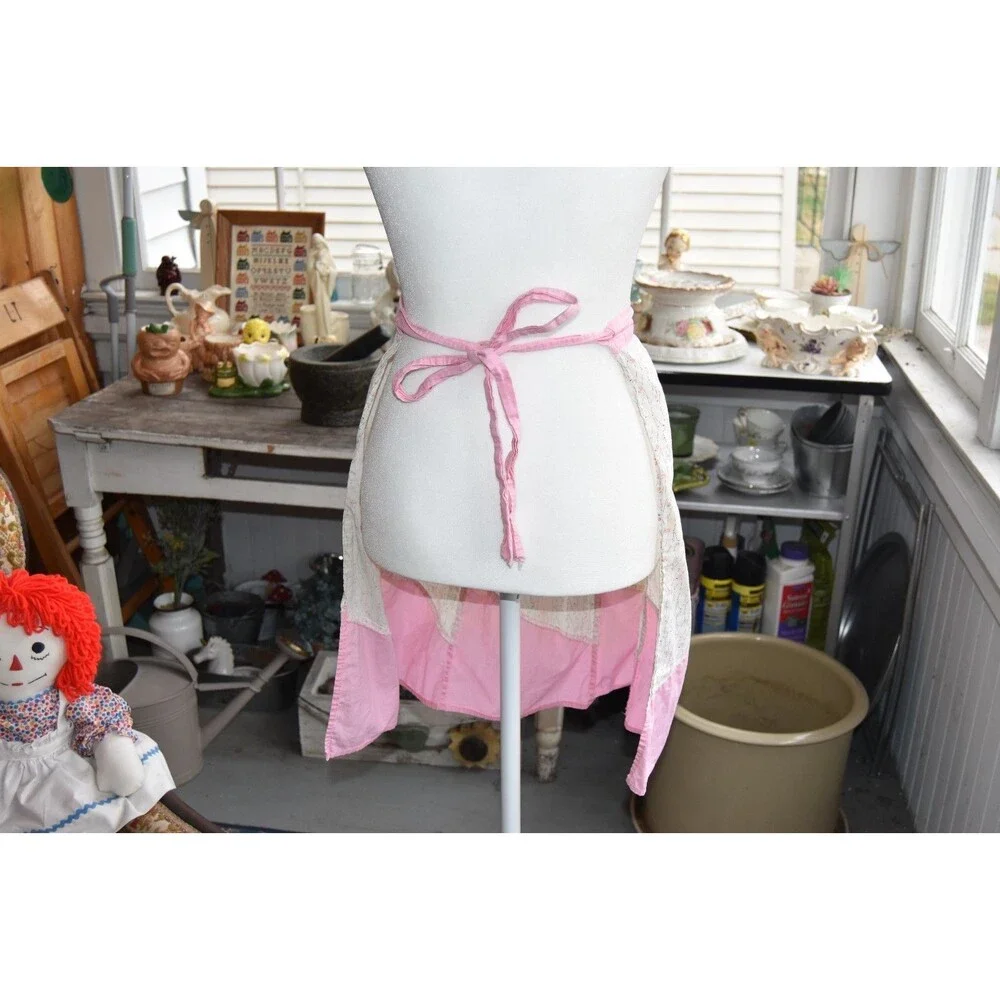 Vintage 50s-60s Half Aprons Cotton Tie Back Yellow and Pink Set of 2